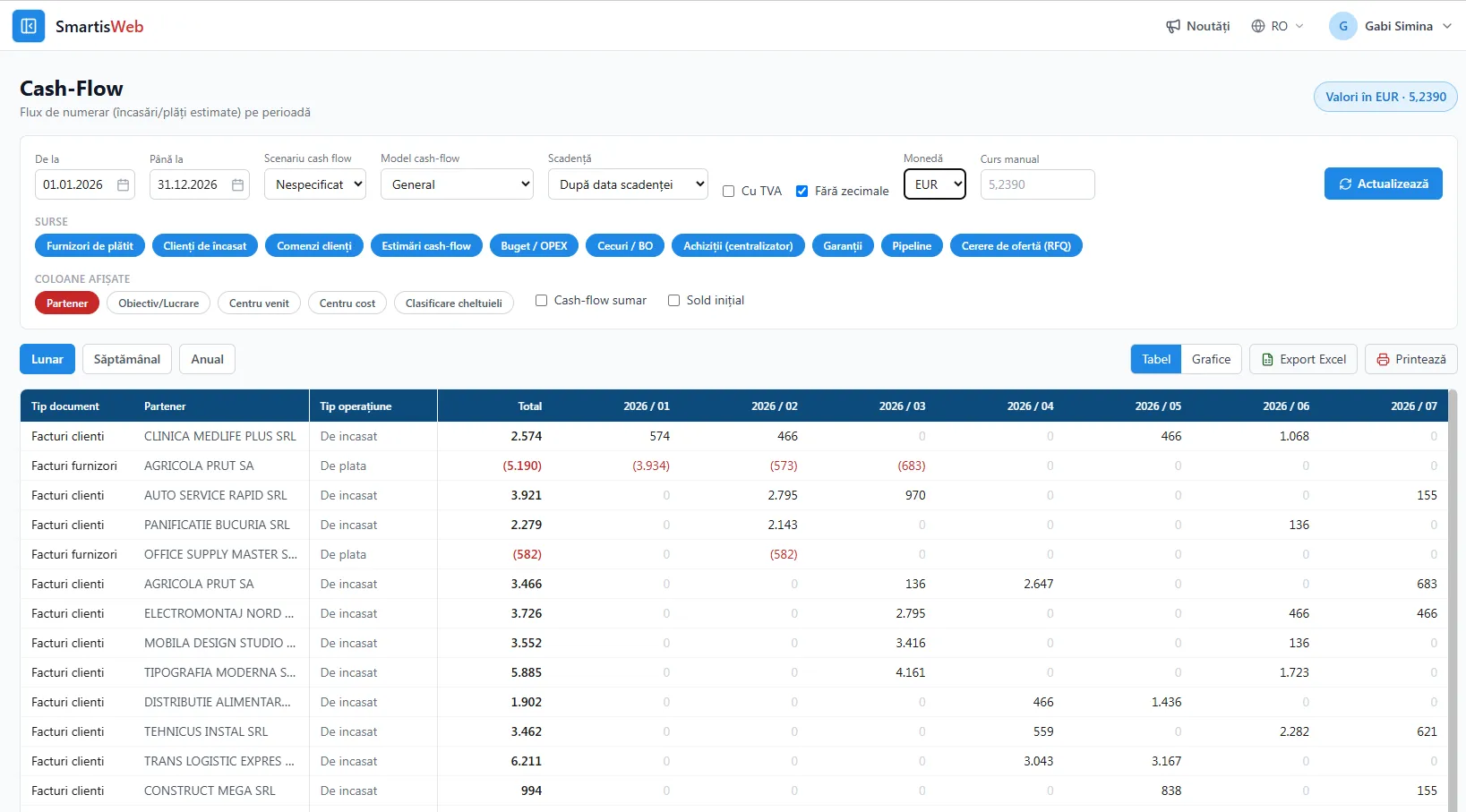 Cash-Flow în SmartisWeb — sursele de date