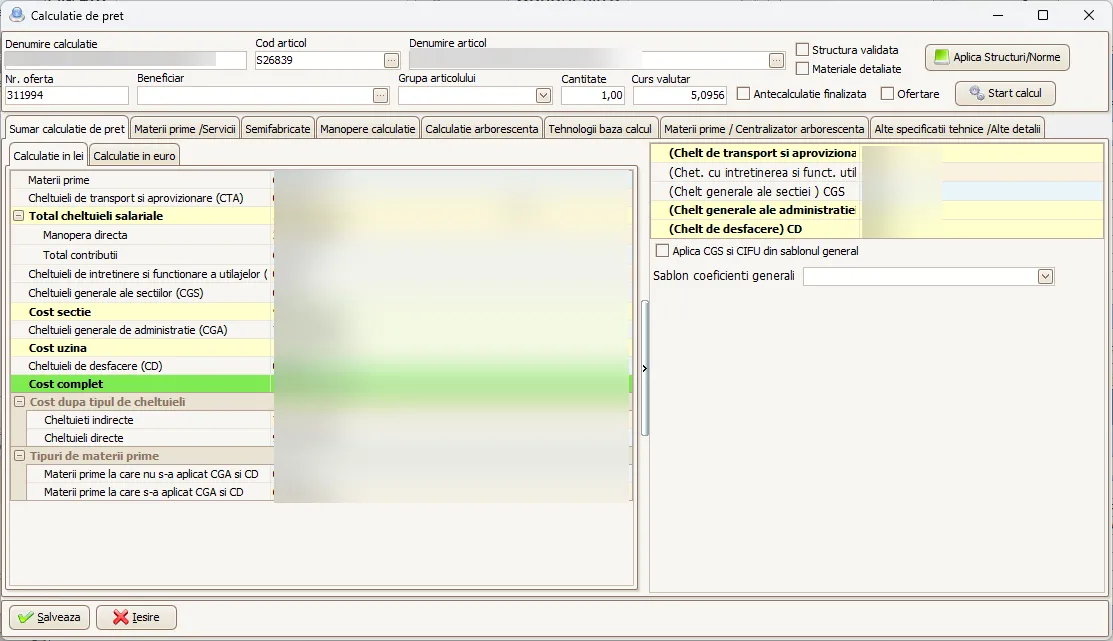 Calculație de preț arborescentă în Smartis ERP