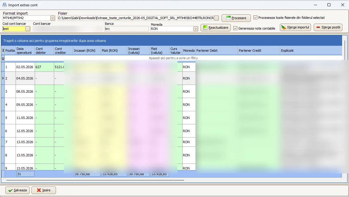 Import extras de cont (MT940) în Smartis ERP